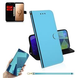 Shining Mirror Like Surface Leather Wallet Case for Samsung Galaxy S9 Plus(S9+) - Blue