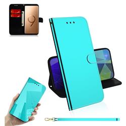 Shining Mirror Like Surface Leather Wallet Case for Samsung Galaxy S9 Plus(S9+) - Mint Green