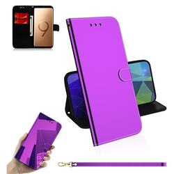 Shining Mirror Like Surface Leather Wallet Case for Samsung Galaxy S9 Plus(S9+) - Purple