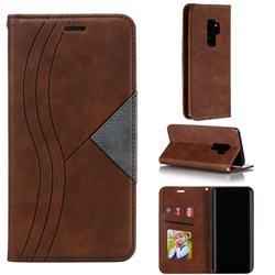 Retro S Streak Magnetic Leather Wallet Phone Case for Samsung Galaxy S9 Plus(S9+) - Brown