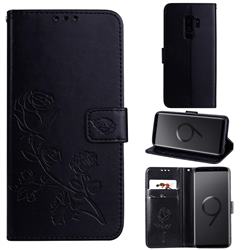 Embossing Rose Flower Leather Wallet Case for Samsung Galaxy S9 Plus(S9+) - Black