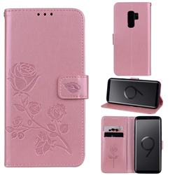 Embossing Rose Flower Leather Wallet Case for Samsung Galaxy S9 Plus(S9+) - Rose Gold