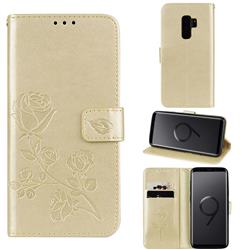 Embossing Rose Flower Leather Wallet Case for Samsung Galaxy S9 Plus(S9+) - Golden