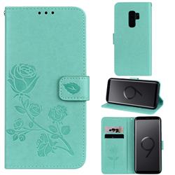 Embossing Rose Flower Leather Wallet Case for Samsung Galaxy S9 Plus(S9+) - Green