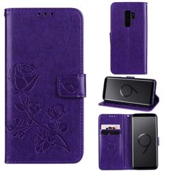 Embossing Rose Flower Leather Wallet Case for Samsung Galaxy S9 Plus(S9+) - Purple