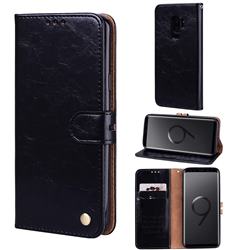Luxury Retro Oil Wax PU Leather Wallet Phone Case for Samsung Galaxy S9 Plus(S9+) - Deep Black