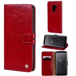 Luxury Retro Oil Wax PU Leather Wallet Phone Case for Samsung Galaxy S9 Plus(S9+) - Brown Red