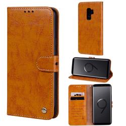 Luxury Retro Oil Wax PU Leather Wallet Phone Case for Samsung Galaxy S9 Plus(S9+) - Orange Yellow