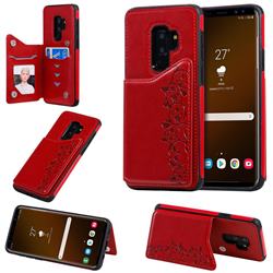 Yikatu Luxury Cute Cats Multifunction Magnetic Card Slots Stand Leather Back Cover for Samsung Galaxy S9 Plus(S9+) - Red