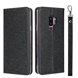 Ultra Slim Magnetic Automatic Suction Silk Lanyard Leather Flip Cover for Samsung Galaxy S9 Plus(S9+) - Black