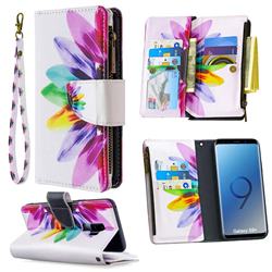 Seven-color Flowers Binfen Color BF03 Retro Zipper Leather Wallet Phone Case for Samsung Galaxy S9 Plus(S9+)