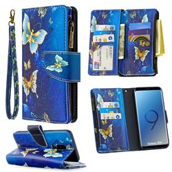 Golden Butterflies Binfen Color BF03 Retro Zipper Leather Wallet Phone Case for Samsung Galaxy S9 Plus(S9+)