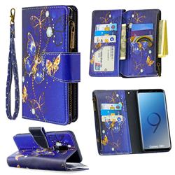 Purple Butterfly Binfen Color BF03 Retro Zipper Leather Wallet Phone Case for Samsung Galaxy S9 Plus(S9+)