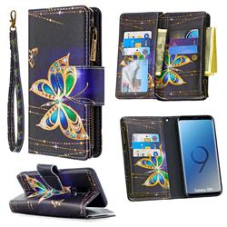 Golden Shining Butterfly Binfen Color BF03 Retro Zipper Leather Wallet Phone Case for Samsung Galaxy S9 Plus(S9+)