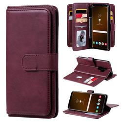 Multi-function Ten Card Slots and Photo Frame PU Leather Wallet Phone Case Cover for Samsung Galaxy S9 Plus(S9+) - Claret