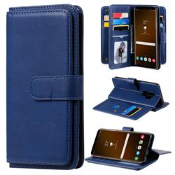 Multi-function Ten Card Slots and Photo Frame PU Leather Wallet Phone Case Cover for Samsung Galaxy S9 Plus(S9+) - Dark Blue