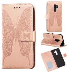 Intricate Embossing Vivid Butterfly Leather Wallet Case for Samsung Galaxy S9 Plus(S9+) - Rose Gold