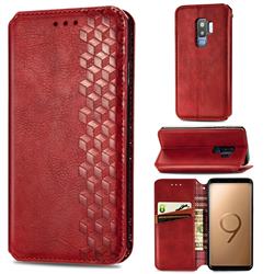 Ultra Slim Fashion Business Card Magnetic Automatic Suction Leather Flip Cover for Samsung Galaxy S9 Plus(S9+) - Red