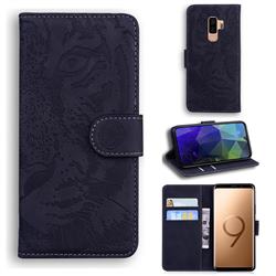 Intricate Embossing Tiger Face Leather Wallet Case for Samsung Galaxy S9 Plus(S9+) - Black