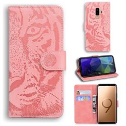 Intricate Embossing Tiger Face Leather Wallet Case for Samsung Galaxy S9 Plus(S9+) - Pink