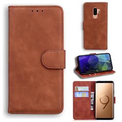 Retro Classic Skin Feel Leather Wallet Phone Case for Samsung Galaxy S9 Plus(S9+) - Brown
