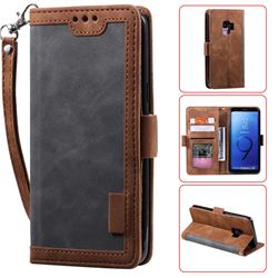 Luxury Retro Stitching Leather Wallet Phone Case for Samsung Galaxy S9 Plus(S9+) - Gray