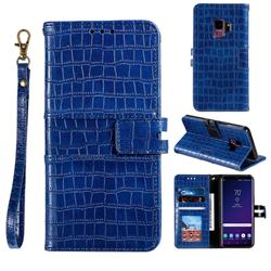 Luxury Crocodile Magnetic Leather Wallet Phone Case for Samsung Galaxy S9 Plus(S9+) - Blue