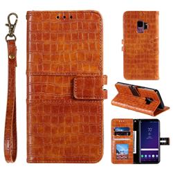 Luxury Crocodile Magnetic Leather Wallet Phone Case for Samsung Galaxy S9 Plus(S9+) - Brown