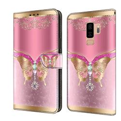 Pink Diamond Butterfly Crystal PU Leather Protective Wallet Case Cover for Samsung Galaxy S9 Plus(S9+)