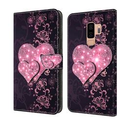 Lace Heart Crystal PU Leather Protective Wallet Case Cover for Samsung Galaxy S9 Plus(S9+)