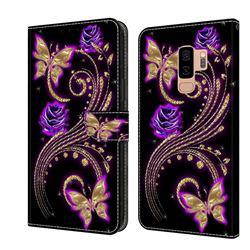 Purple Flower Butterfly Crystal PU Leather Protective Wallet Case Cover for Samsung Galaxy S9 Plus(S9+)