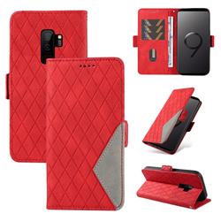 Grid Pattern Splicing Protective Wallet Case Cover for Samsung Galaxy S9 Plus(S9+) - Red