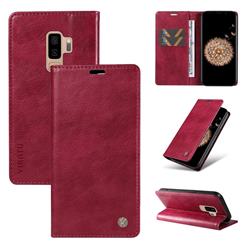 YIKATU Litchi Card Magnetic Automatic Suction Leather Flip Cover for Samsung Galaxy S9 Plus(S9+) - Wine Red