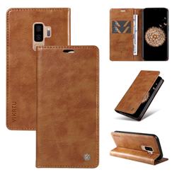 YIKATU Litchi Card Magnetic Automatic Suction Leather Flip Cover for Samsung Galaxy S9 Plus(S9+) - Brown