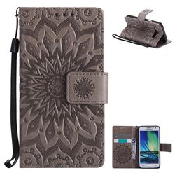 Embossing Sunflower Leather Wallet Case for Samsung Galaxy A3 2015 A300 - Gray