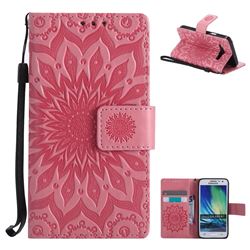 Embossing Sunflower Leather Wallet Case for Samsung Galaxy A3 2015 A300 - Pink