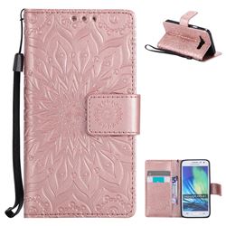 Embossing Sunflower Leather Wallet Case for Samsung Galaxy A3 2015 A300 - Rose Gold