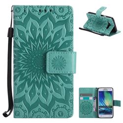 Embossing Sunflower Leather Wallet Case for Samsung Galaxy A3 2015 A300 - Green