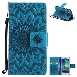 Embossing Sunflower Leather Wallet Case for Samsung Galaxy A3 2015 A300 - Blue