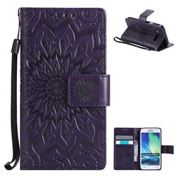 Embossing Sunflower Leather Wallet Case for Samsung Galaxy A3 2015 A300 - Purple