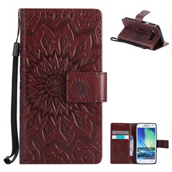 Embossing Sunflower Leather Wallet Case for Samsung Galaxy A3 2015 A300 - Brown