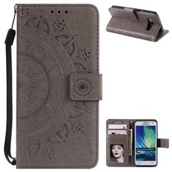 Intricate Embossing Datura Leather Wallet Case for Samsung Galaxy A3 2015 A300 - Gray