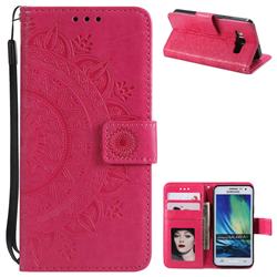 Intricate Embossing Datura Leather Wallet Case for Samsung Galaxy A3 2015 A300 - Rose Red