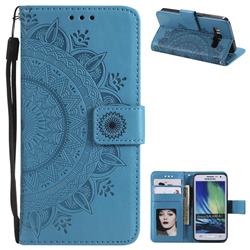 Intricate Embossing Datura Leather Wallet Case for Samsung Galaxy A3 2015 A300 - Blue