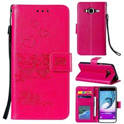 Embossing Owl Couple Flower Leather Wallet Case for Samsung Galaxy A3 2015 A300 - Red