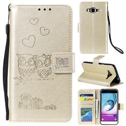 Embossing Owl Couple Flower Leather Wallet Case for Samsung Galaxy A3 2015 A300 - Golden