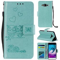 Embossing Owl Couple Flower Leather Wallet Case for Samsung Galaxy A3 2015 A300 - Green