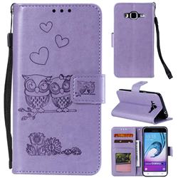 Embossing Owl Couple Flower Leather Wallet Case for Samsung Galaxy A3 2015 A300 - Purple
