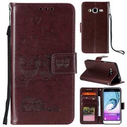 Embossing Owl Couple Flower Leather Wallet Case for Samsung Galaxy A3 2015 A300 - Brown
