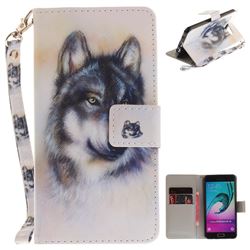 Snow Wolf Hand Strap Leather Wallet Case for Samsung Galaxy A3 2016 A310